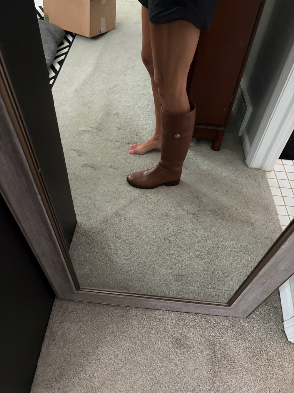 Tory Burch Chestnut Brown Leather Knee-High Boots with Gold Logo - Picture 14 of 15